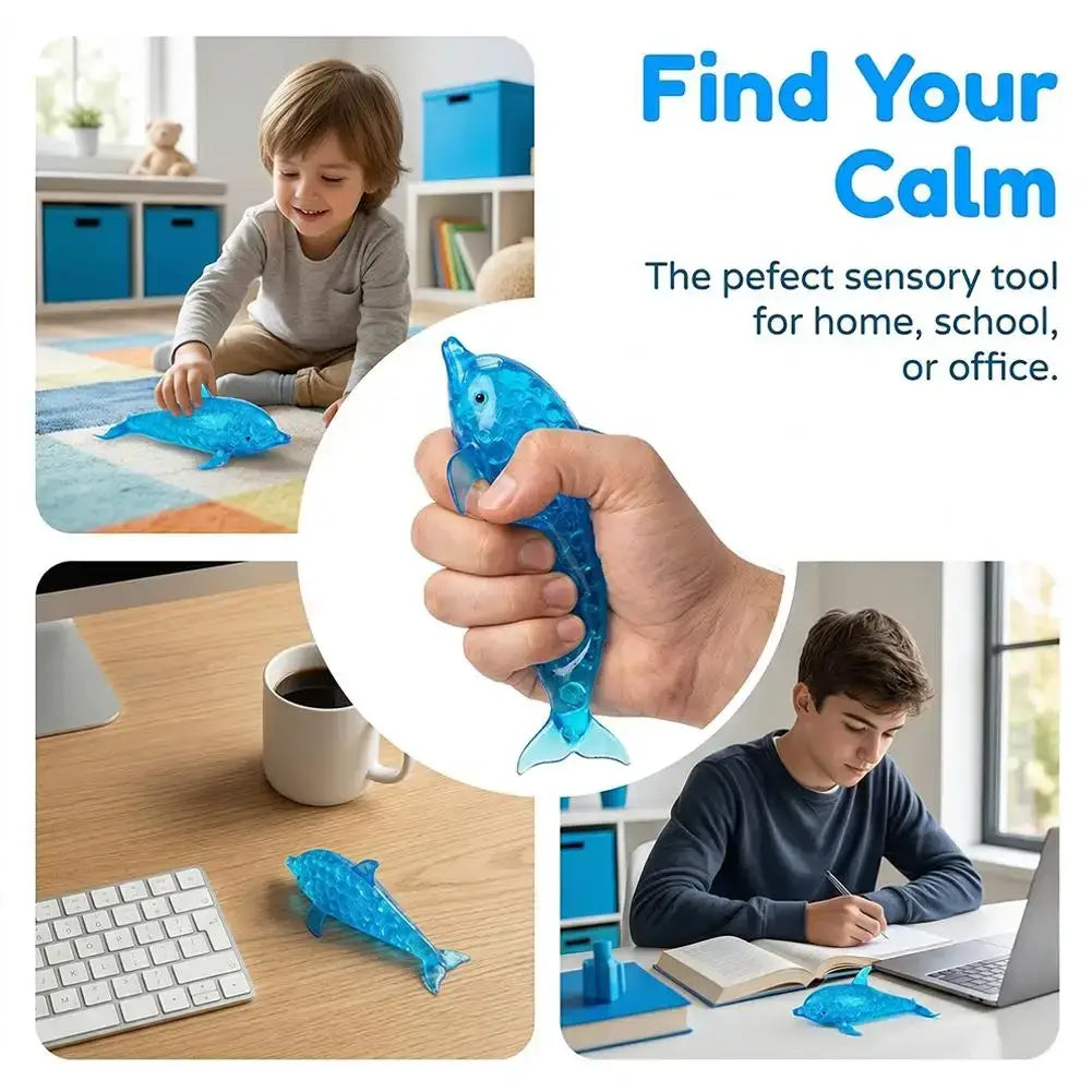 Blue translucent dolphin shark stress relief toy made of sensory material for calming and focus