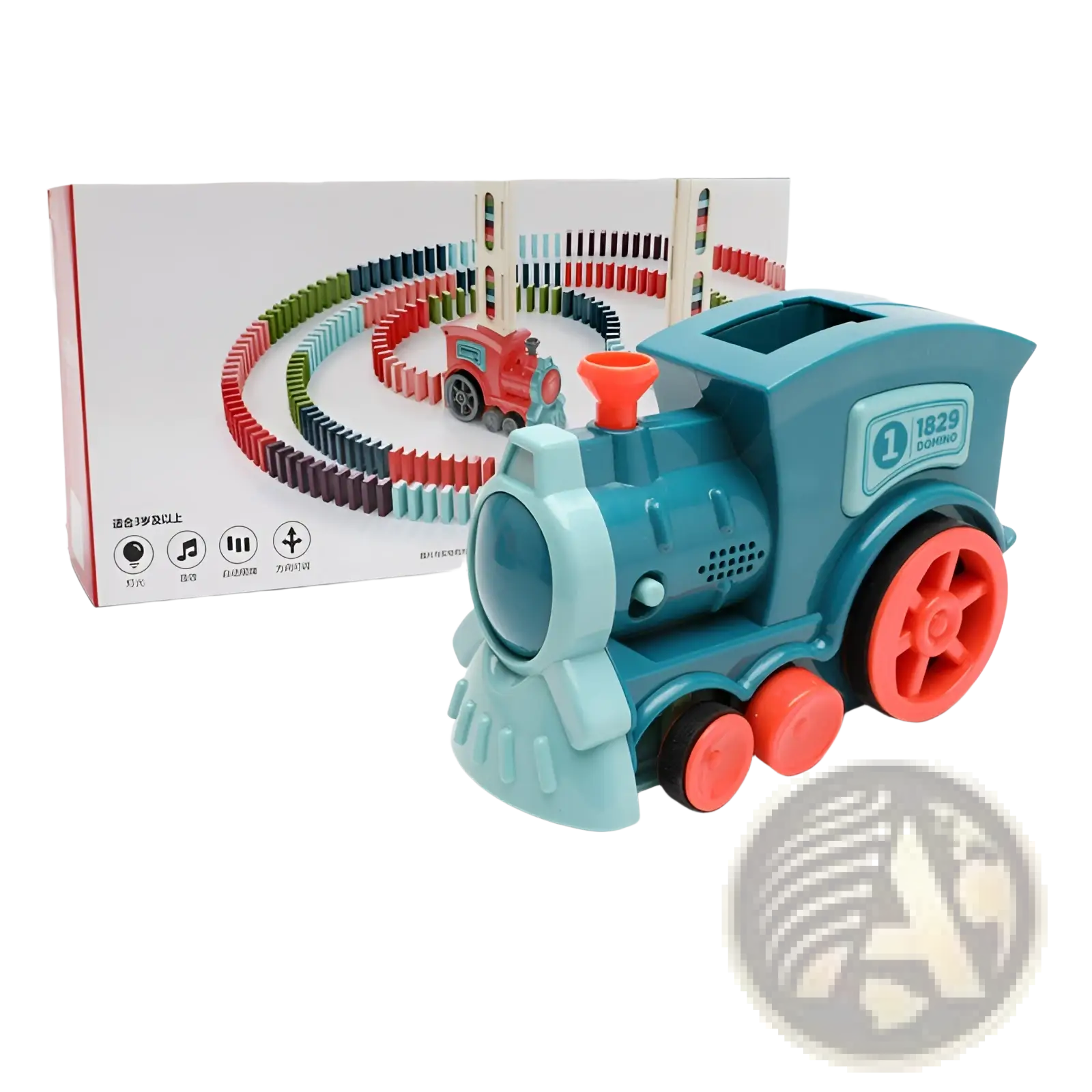 Blue and red plastic domino train toy with automatic electric building blocks for track design and playsets