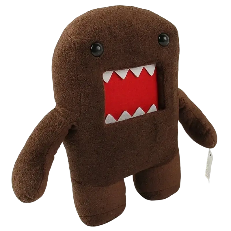 Domo Kun plush toy 20cm brown stuffed animal with black button eyes and red mouth lined with white triangular teeth