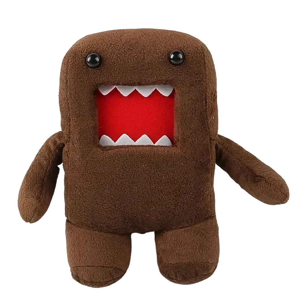 Domo kun plush toy 20cm brown stuffed animal with black bead eyes and wide red mouth with white teeth