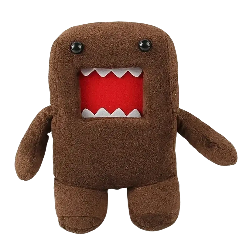 Domo Kun plush toy 20cm brown stuffed animal with black button eyes and red mouth with white triangular teeth