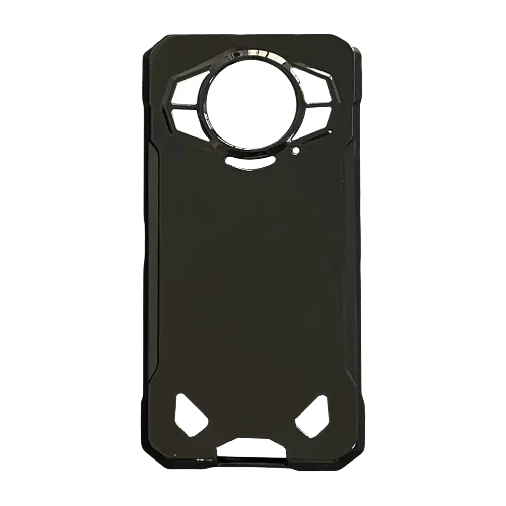 Back side of doogee s200 5g black rugged phone case with angular design and circular camera cutout