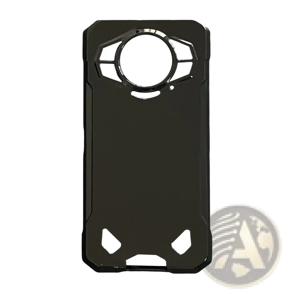 Back side of doogee s200 5g black rugged phone case with angular design and circular camera cutout