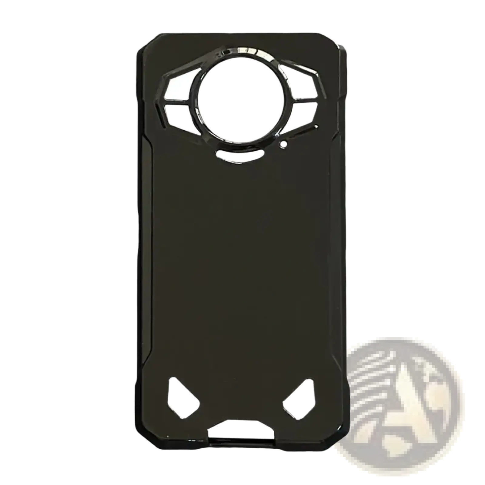 Back side of doogee s200 5g black rugged phone case with angular design and circular camera cutout