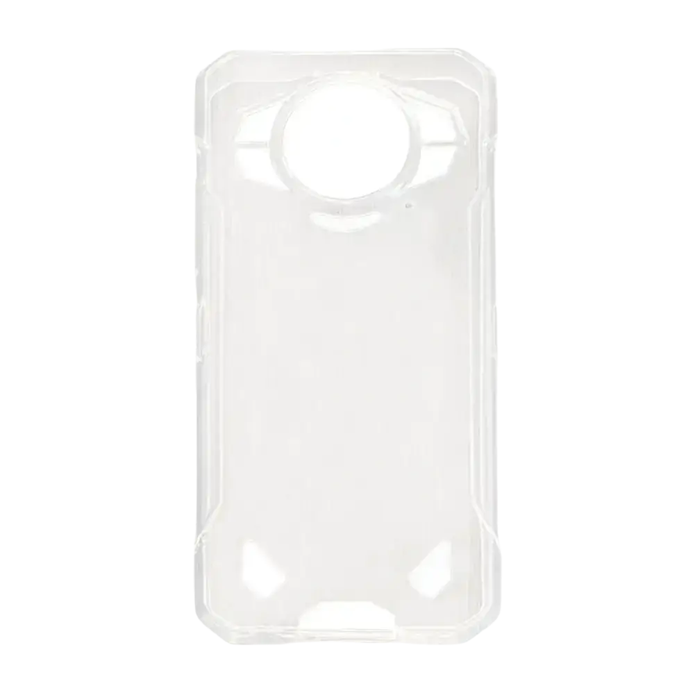 Back side of a clear transparent Doogee S200 5g black rugged phone case with sleek minimalist design and precise camera cutouts