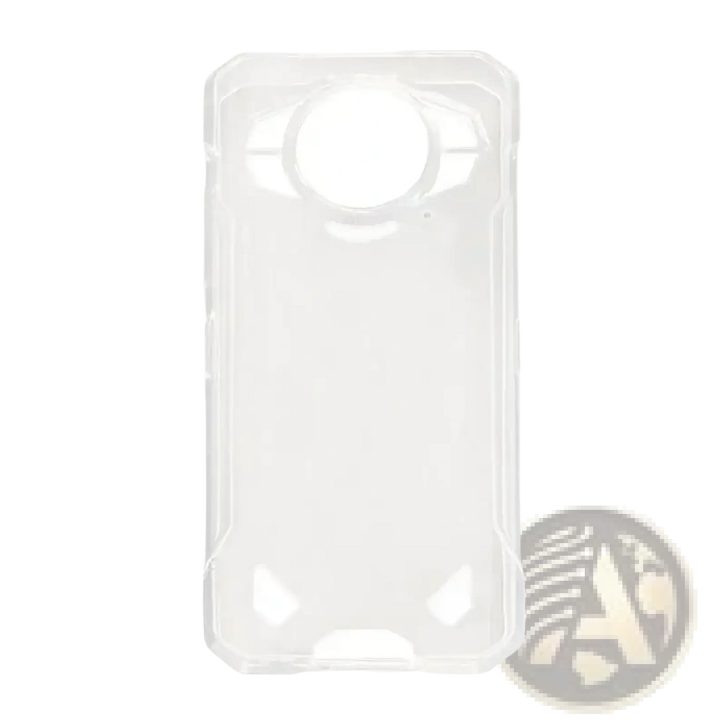 Back side of a clear transparent doogee s200 5g black rugged phone case with textured design and camera cutouts