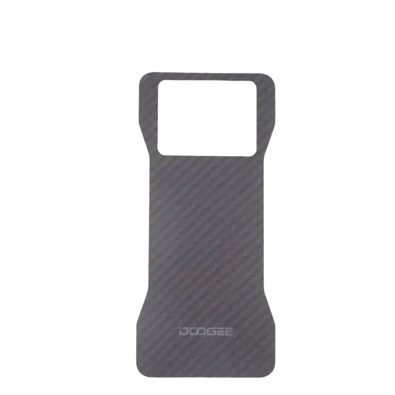 Black carbon fiber textured doogee v20 original composite back cover replacement showing back side with rectangular cutout
