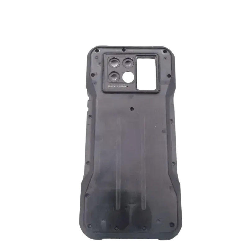 Dark gray rugged doogee v20 original composite back cover replacement showing rectangular camera module with four lenses and flash