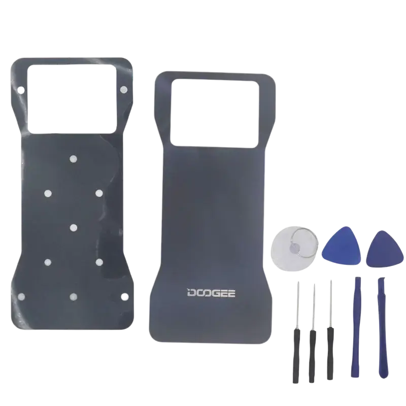 Black adhesive film with white dots and screen cutout for the back side of doogee v20 original replacement battery cover