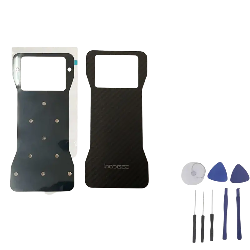 Doogee v20 original replacement battery cover in black carbon fiber texture shown from the back side for v20 battery