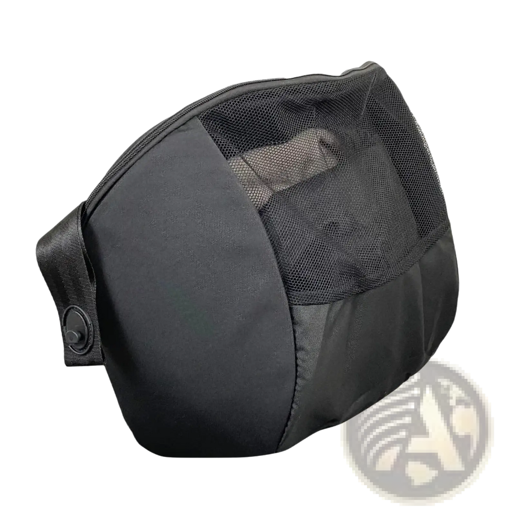 Black mesh and fabric travel pouch with zipper closure for doona stroller storage bag convertible travel knapsack