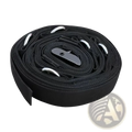 Black nylon door anchor strap with silver metal d-rings and black plastic buckle for resistance bands use