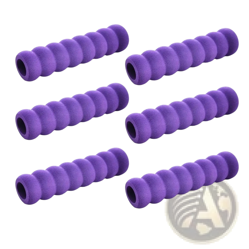 Purple foam grip handles with segmented ribbed texture for door handle safety guard 6pcs set