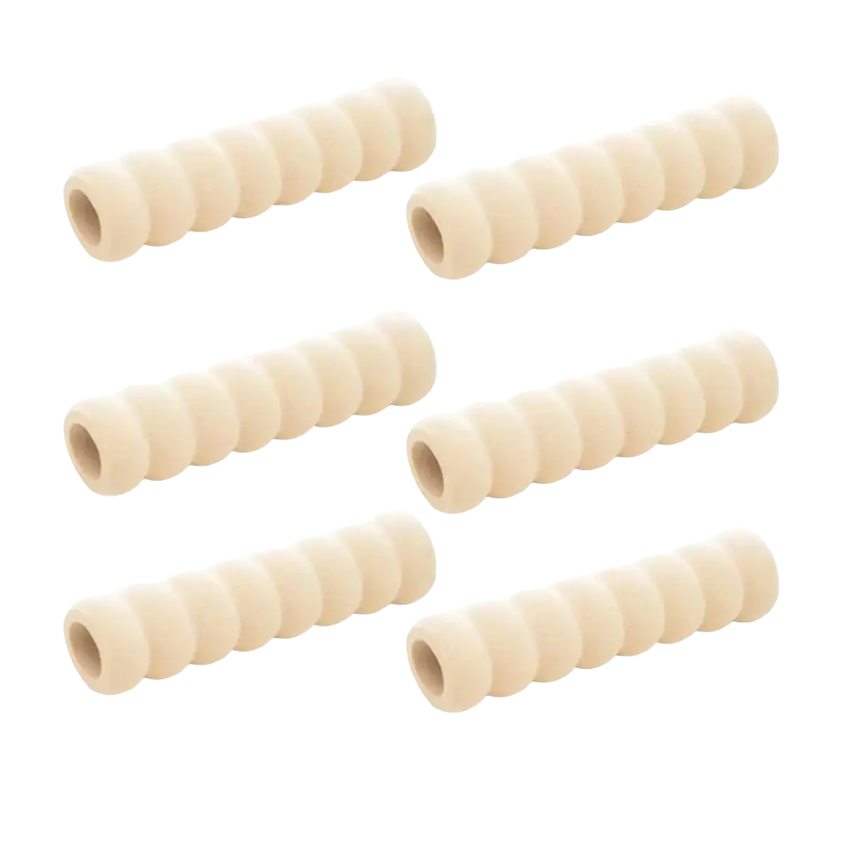 Beige spiral-shaped ceramic pipe insulators included in a door handle safety guard set of 6 pieces