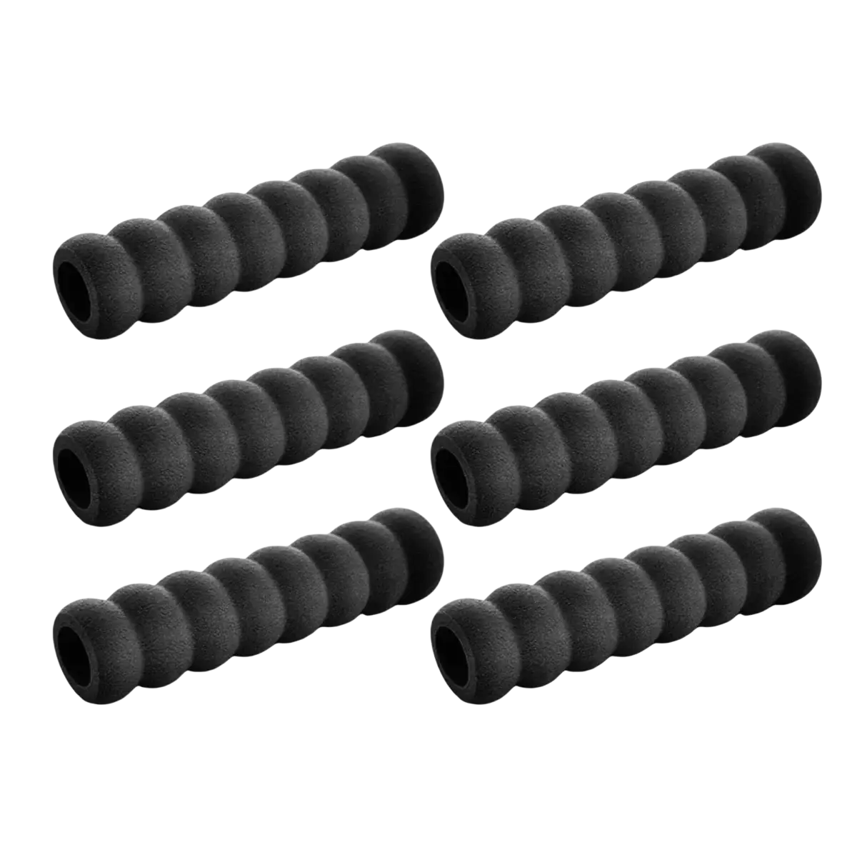 Black textured foam grip sleeves with segmented ribbed design for door handle safety guard 6pcs set