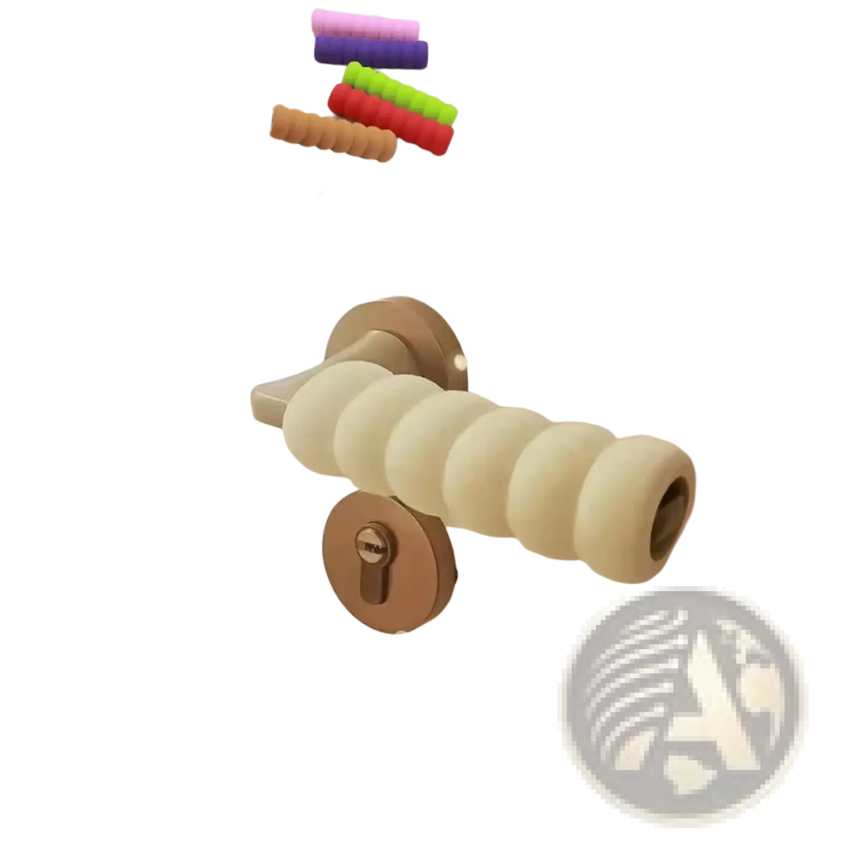 Cream-colored spiral silicone door handle safety guard with soft textured surface for enhanced grip 6pcs set