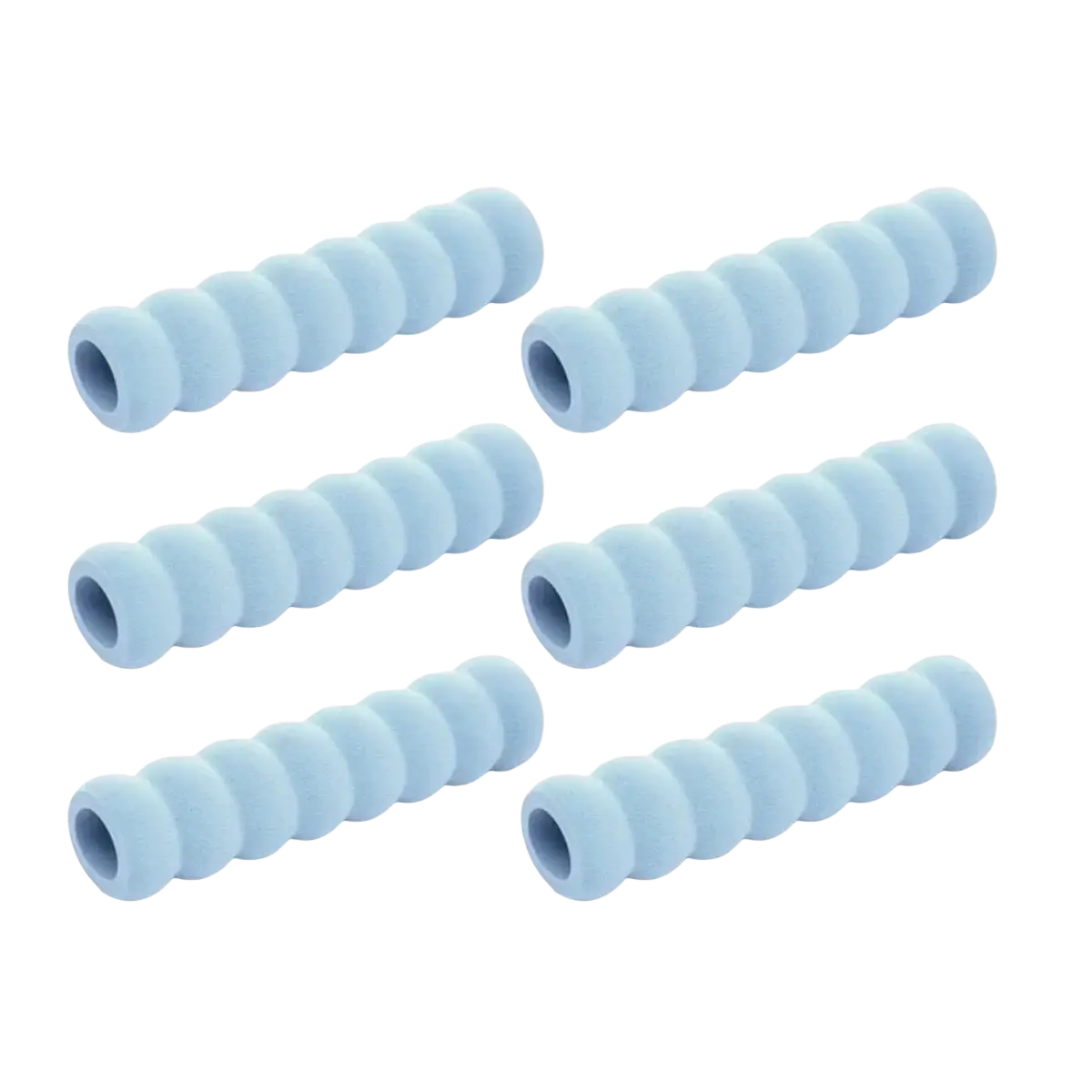 Light blue spiral-textured foam grip sleeves included in a 6-piece door handle safety guard set