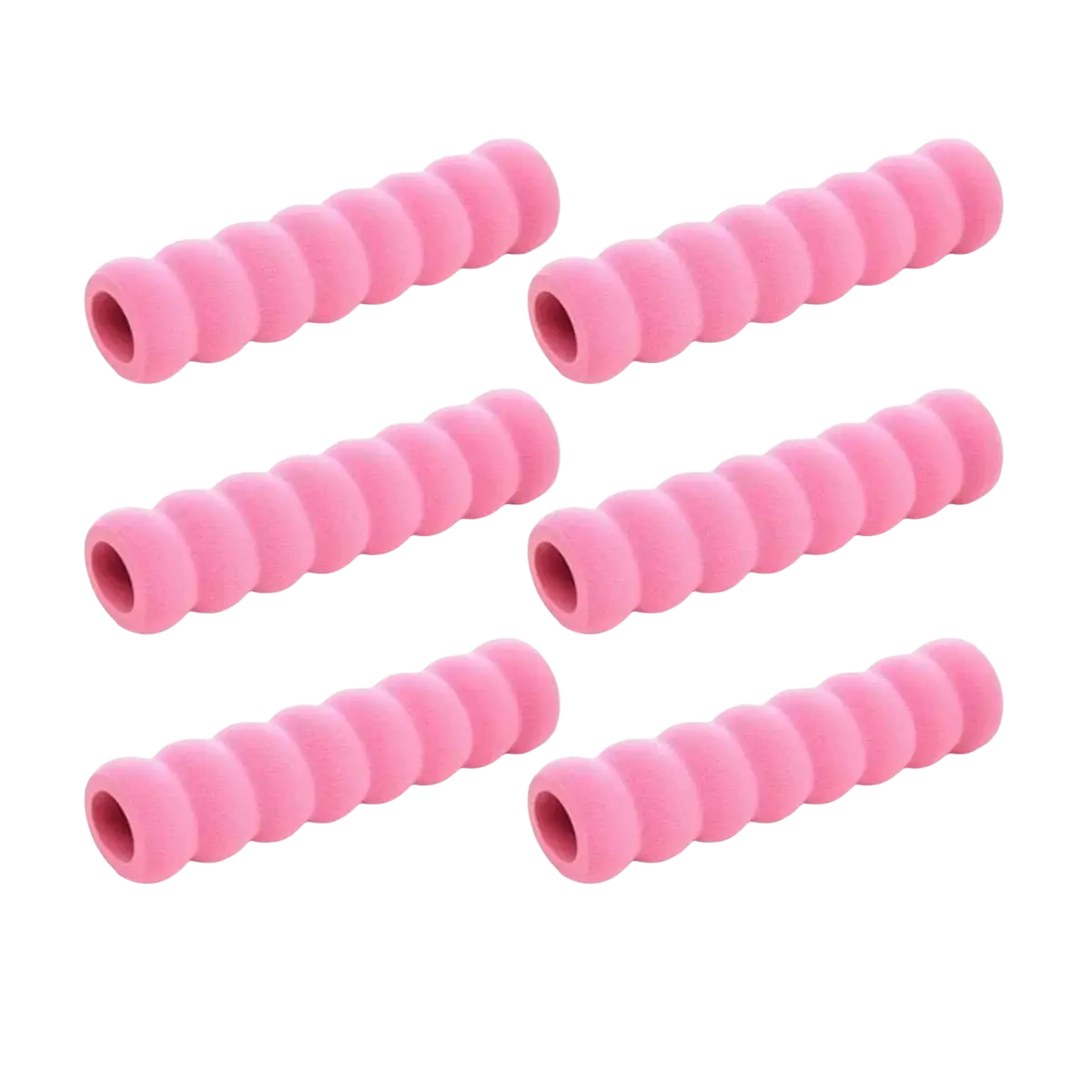 Pink spiral-textured foam grip sleeves for door handle safety guard in a set of 6 pieces