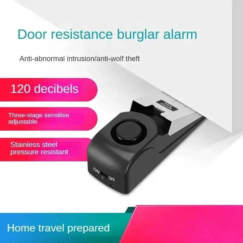 Black stainless steel door stop burglar alarm with circular sensor and on off switch for security use