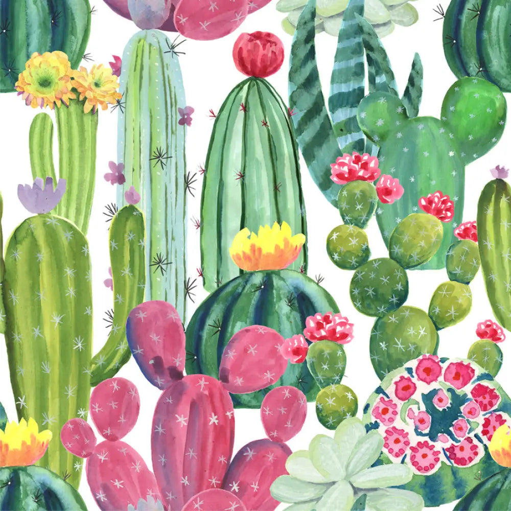Doris cactus floral A-line midi skirt with pockets featuring watercolor illustration of green pink and yellow blooming cacti