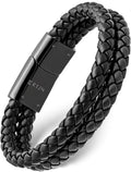 Double black braided leather bracelet with a sleek black magnetic clasp featuring the rtzn logo