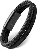 Double black suede and braided leather steel bracelet with black braided leather and sleek black magnetic rtzn clasp