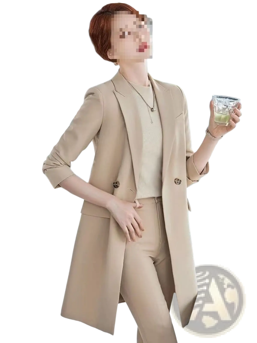 Beige tailored double breasted blazer with matching buttons ideal for casual wear