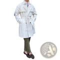 Cream-colored double breasted trench coat for men with belted waist in lightweight fabric for stylish outerwear