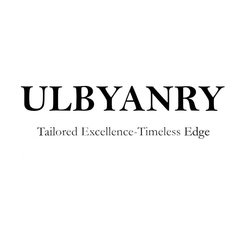 Black ulbyanry logo with tailored excellence timeless edge tagline on double breasted emerald green velvet suit jacket from ulbyanry official store
