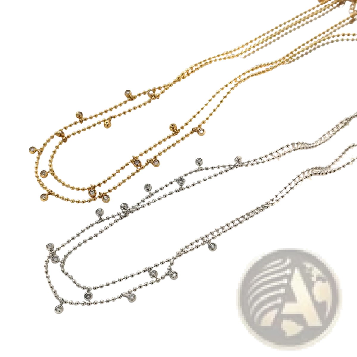 Double choker crystal beaded necklace in gold and silver with small crystal accents made of stainless steel