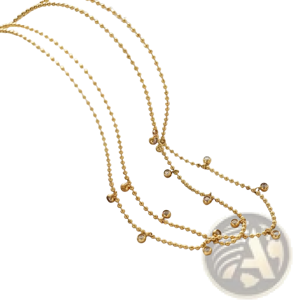 Gold-toned double choker necklace with clear gemstone accents stainless steel beaded design for elegant wear