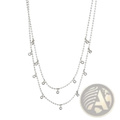 Double choker crystal beaded necklace in silver-toned stainless steel with layered fine ball chains and sparkling pendants