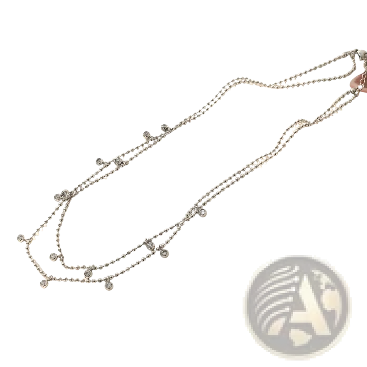 Silver double choker crystal beaded necklace with delicate dangling accents made of stainless steel