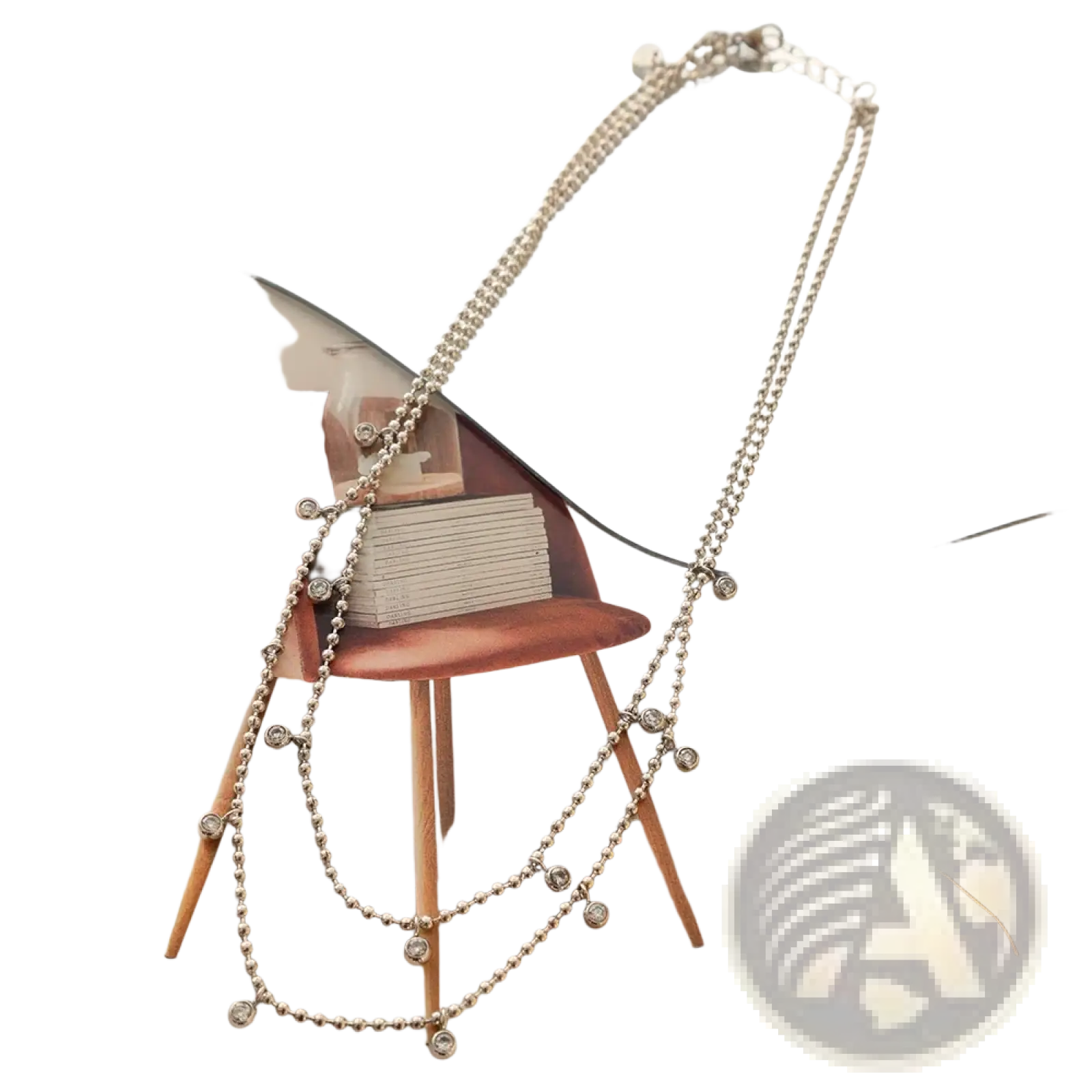 Silver double choker crystal beaded necklace with small clear crystal accents made of stainless steel