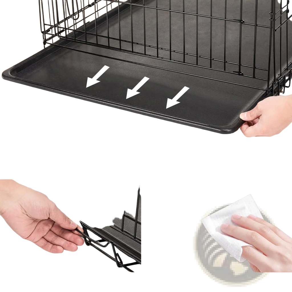 Black leak-proof plastic pan for pet cages compatible with double door wire dog crate with removable tray