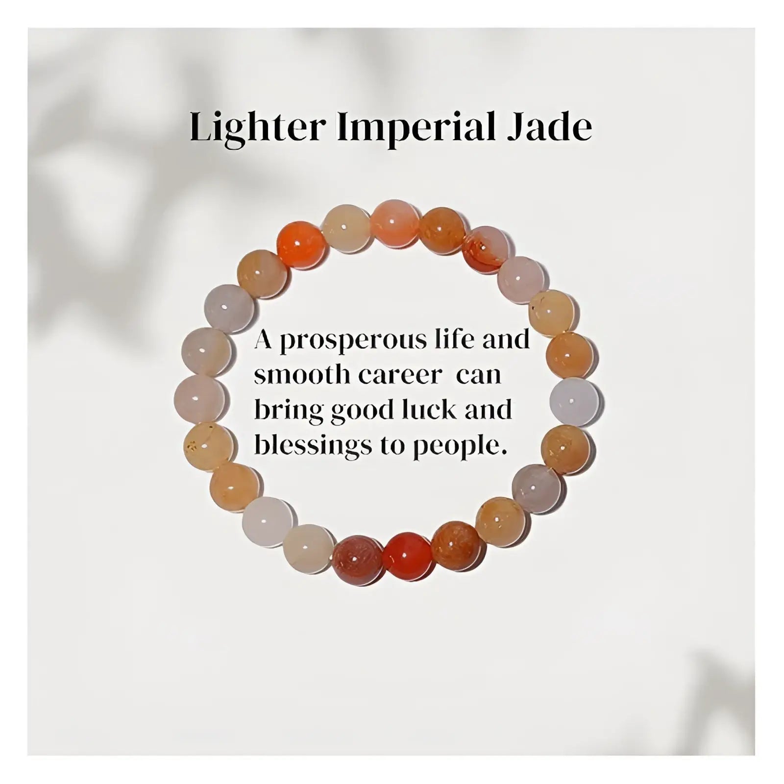 Double Happiness Carnelian and Tiger Eye beaded bracelet with smooth polished imperial jade beads in orange peach and pale lavender