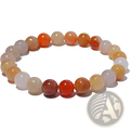Double happiness carnelian and tiger eye beaded bracelet featuring smooth round polished orange and white agate beads