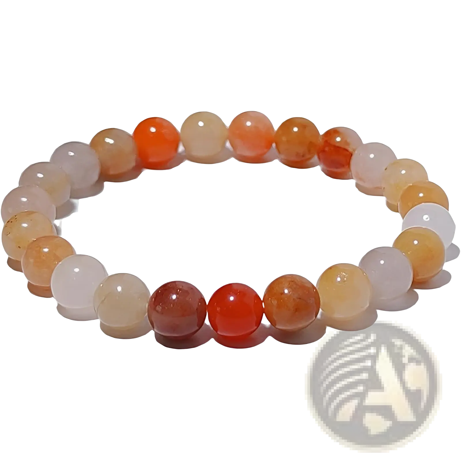 Double happiness carnelian and tiger eye beaded bracelet featuring smooth round polished orange and white agate beads