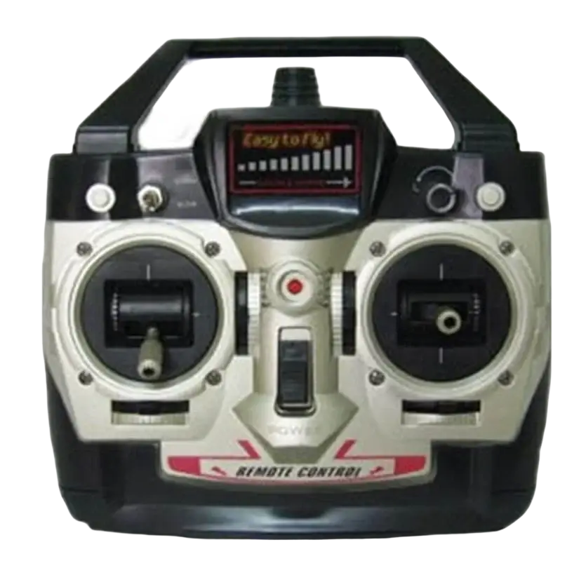 Black and silver double horse remote controller with digital display showing easy to fly branding for precise control