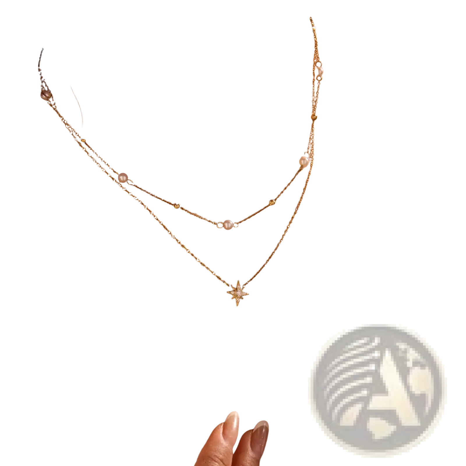 Delicate double layer 18k gold stainless steel necklace with star pendant and pearl accents
