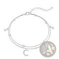 Double layer silver moon and star crystal anklet bracelet with crescent moon charm and dangling star charms