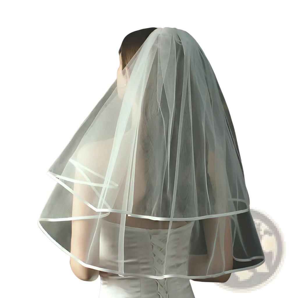 Double layer white tulle short veil with hair comb featuring delicate layered tulle and soft ruffled edges