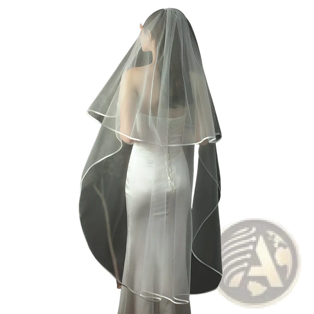 Double layer white tulle short veil with hair comb featuring a delicate translucent white veil with scalloped edge and sheen