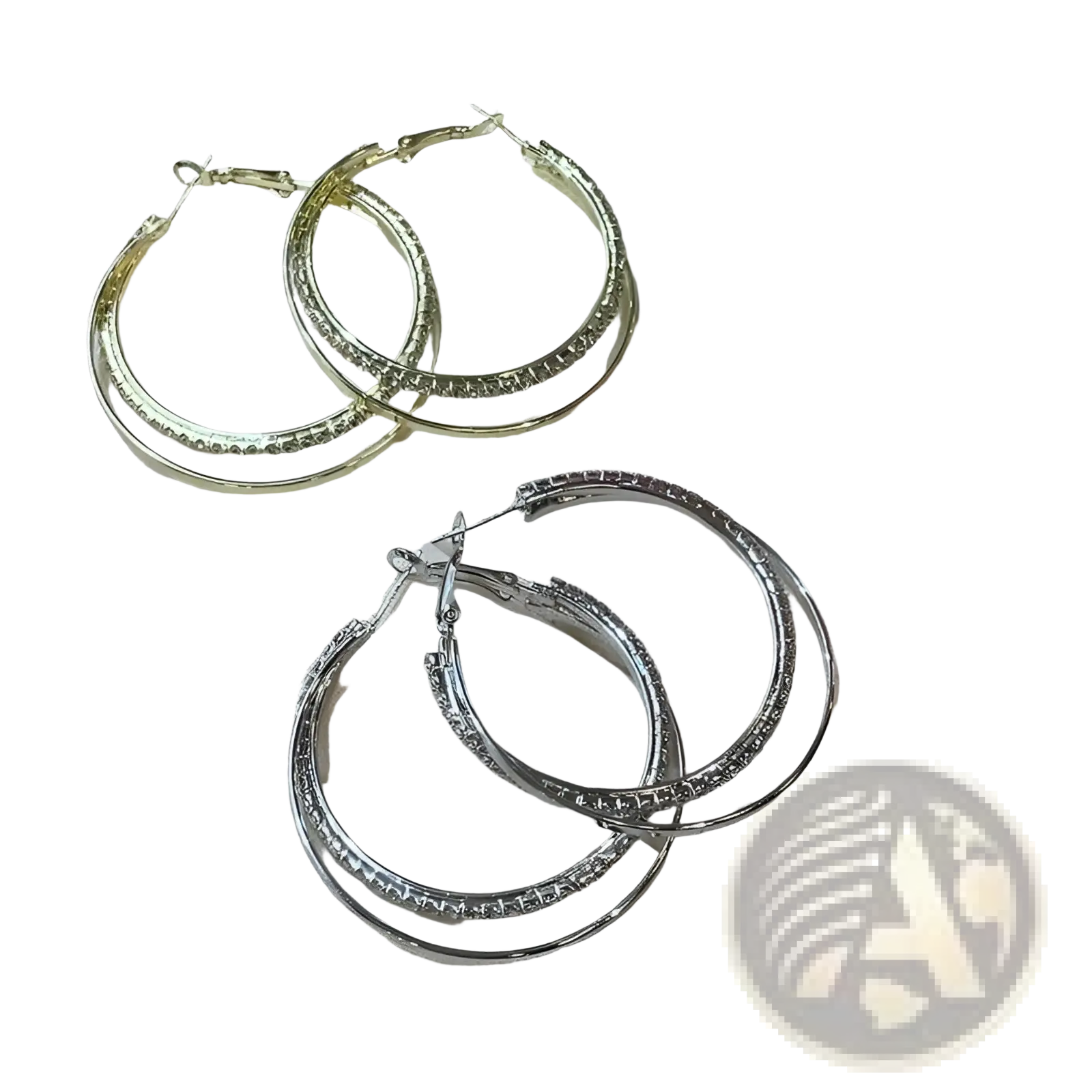 Gold and silver double layered hoop earrings with sparkling crystal pave rhinestones for elegant wear