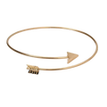 Double ring metal bangle bracelet gold-toned with arrow-themed design and detailed feather-like fletching tail end