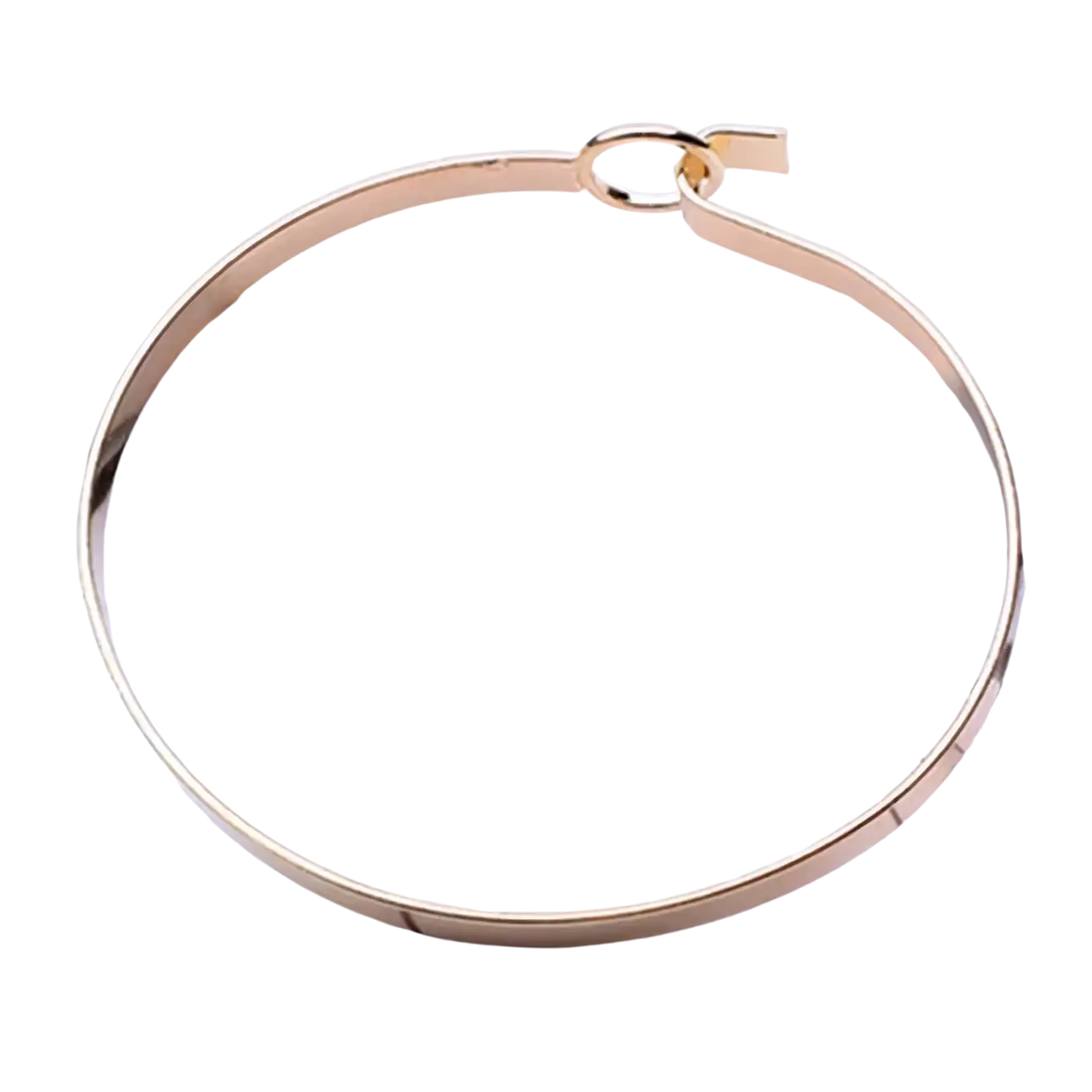 Gold-toned hoop earring with sleek minimalist design and small clasp, complementing double ring metal bangle bracelet