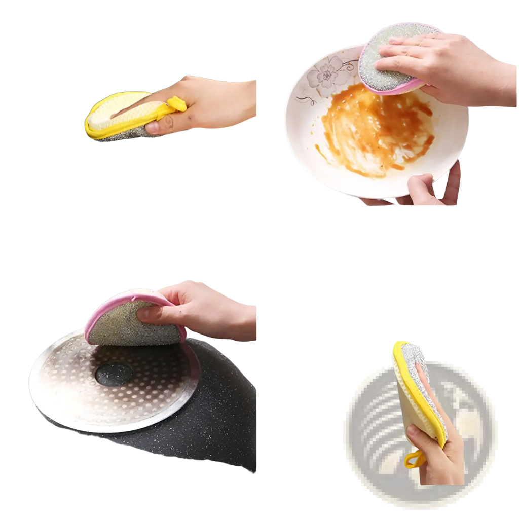 Double sided mesh kitchen scrubbers yellow and pink abrasive sponge with soft textured surface for cleaning dishes