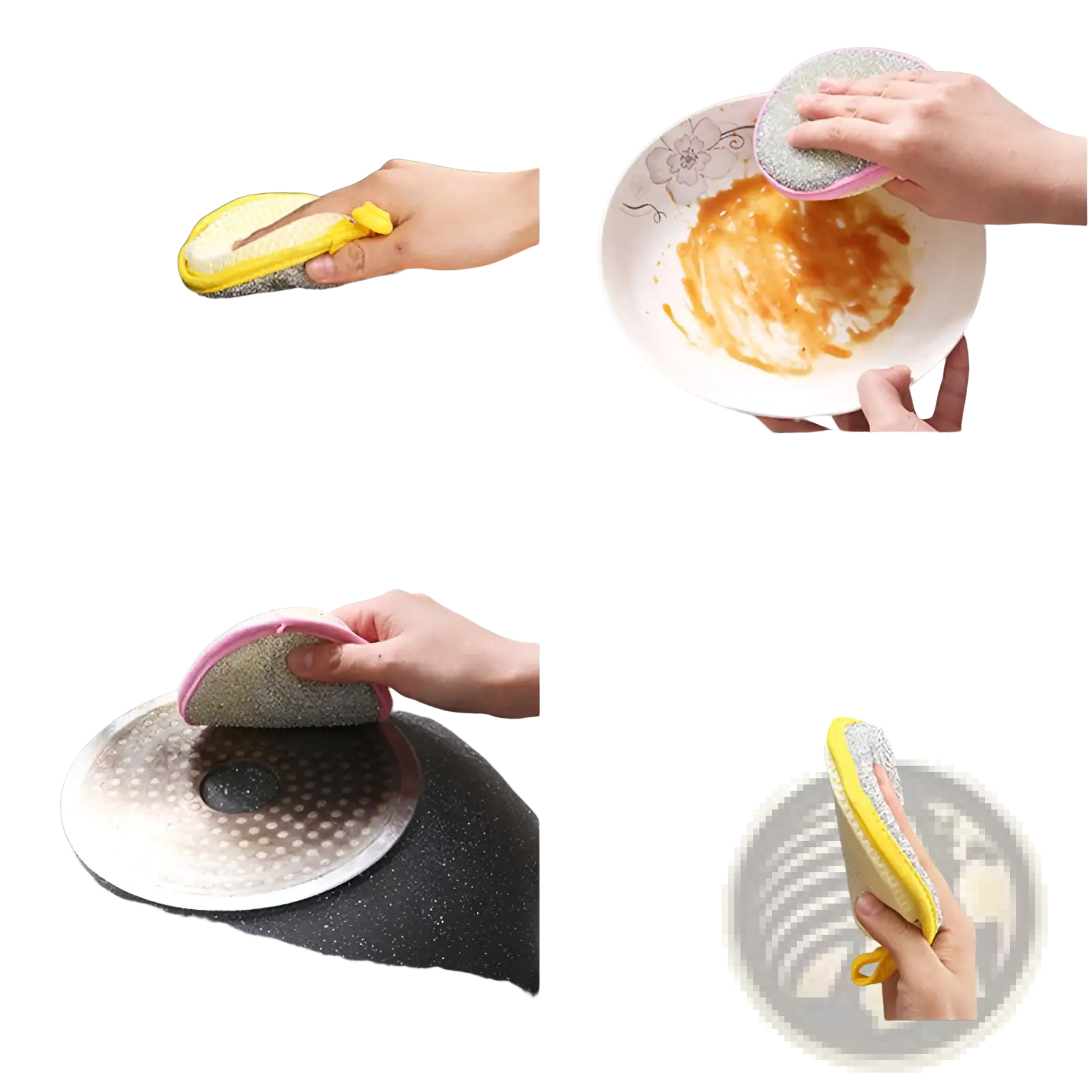 Double sided mesh kitchen scrubbers yellow and pink abrasive sponge with soft textured surface for cleaning dishes