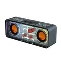 Black rectangular Armor 120w transparent mech dual Bluetooth speaker with orange drivers and red valve components visible