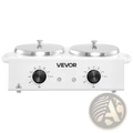 White vevor dual wax warmer with two silver lids and black temperature control knobs for hair removal heating
